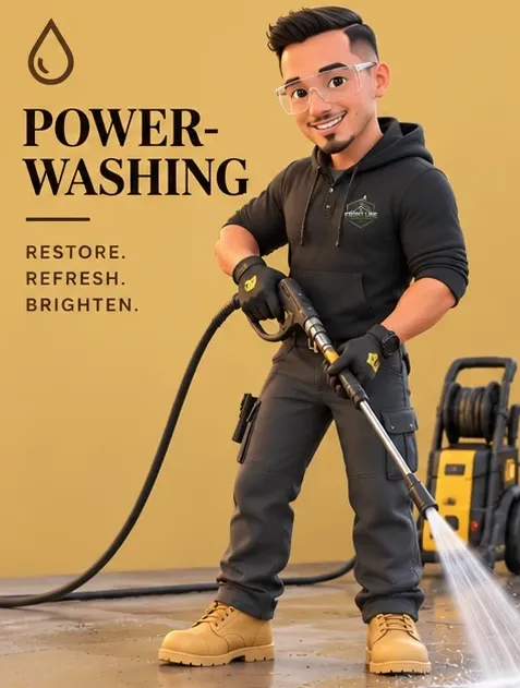 Front Line Services pressure washing technician spraying a patio